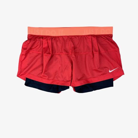 Nike Shorts Womens L Large Orangeade Sangria Double Up Dri Fit Fitted Athletic - Picture 1 of 10